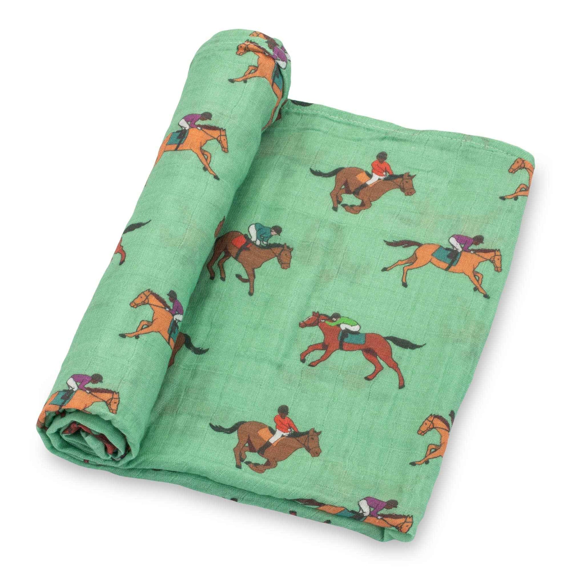 LollyBanks - Derby Days Horse Racing Theme Baby Muslin Swaddle Blanket