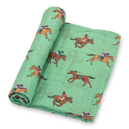 LollyBanks - Derby Days Horse Racing Theme Baby Muslin Swaddle Blanket