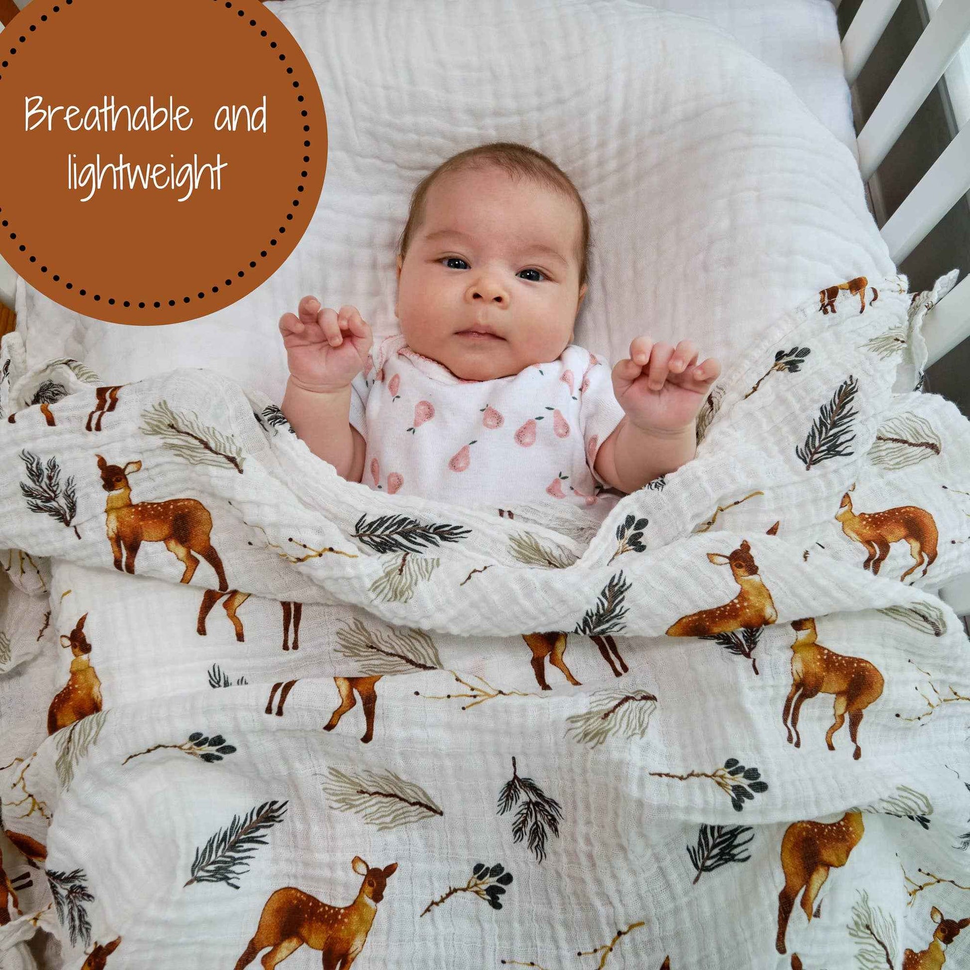 LollyBanks - Oh Deer Baby Muslin Swaddle Blanket