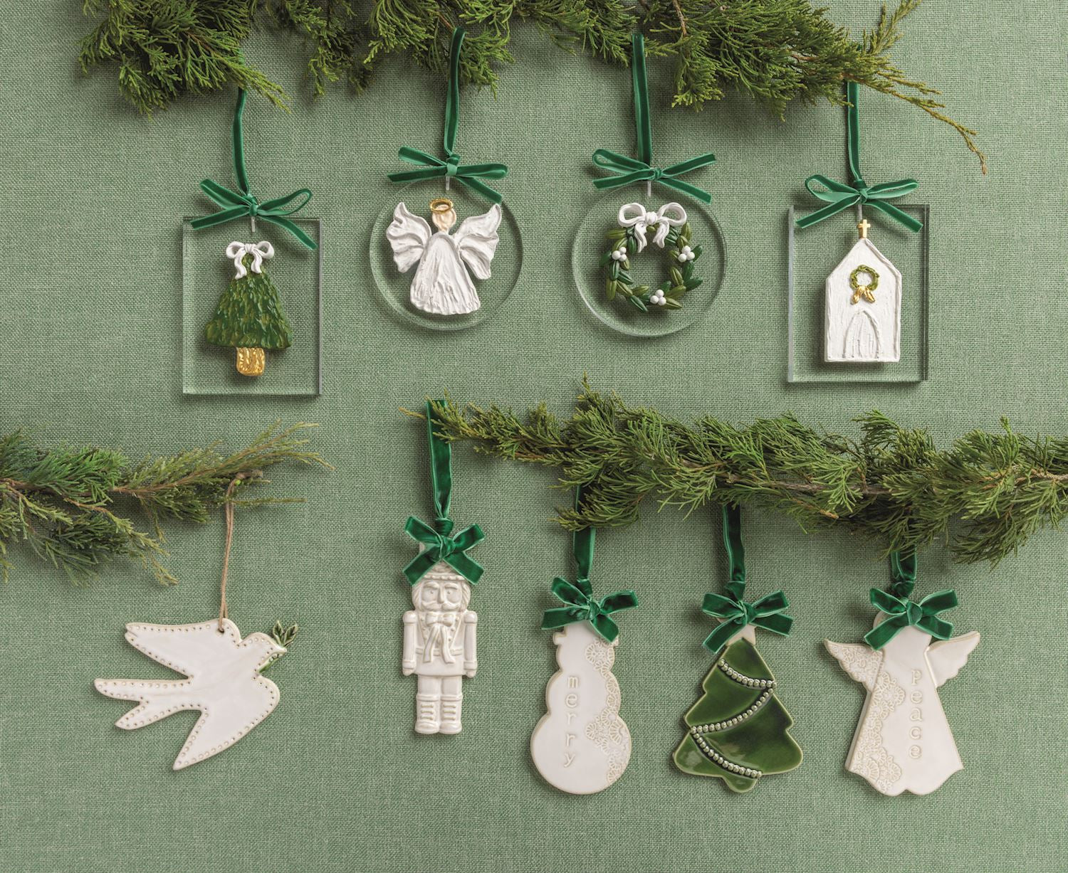 Peace Angel Stoneware Ornament with Velvet Ribbon, view 2