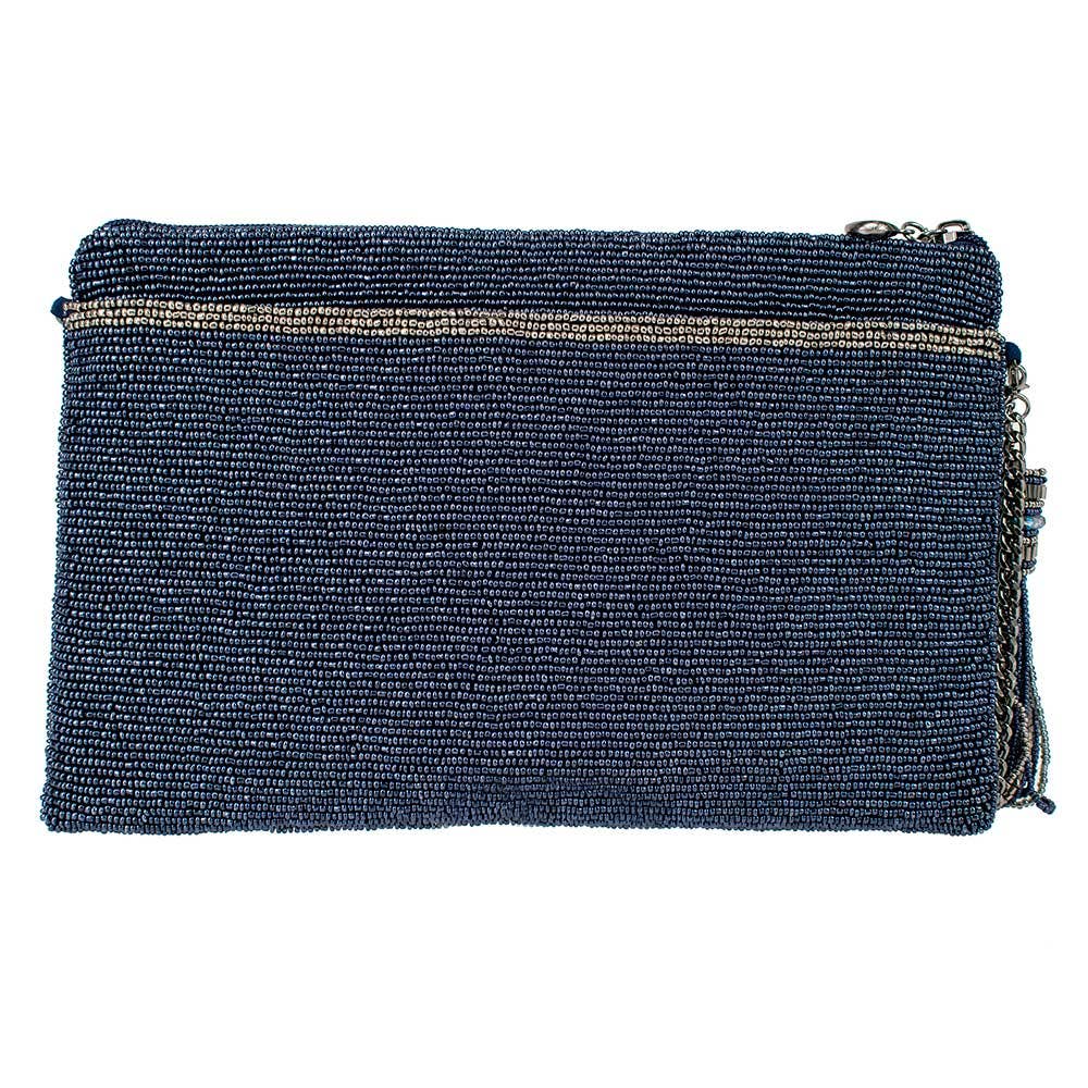 Work It Denim Blue Beaded Embellished Crossbody Clutch