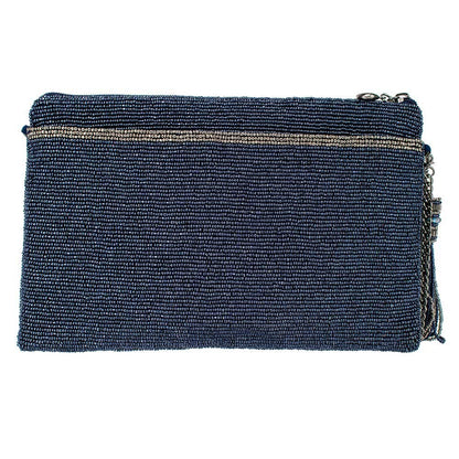 Work It Denim Blue Beaded Embellished Crossbody Clutch