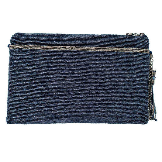 Work It Denim Blue Beaded Embellished Crossbody Clutch