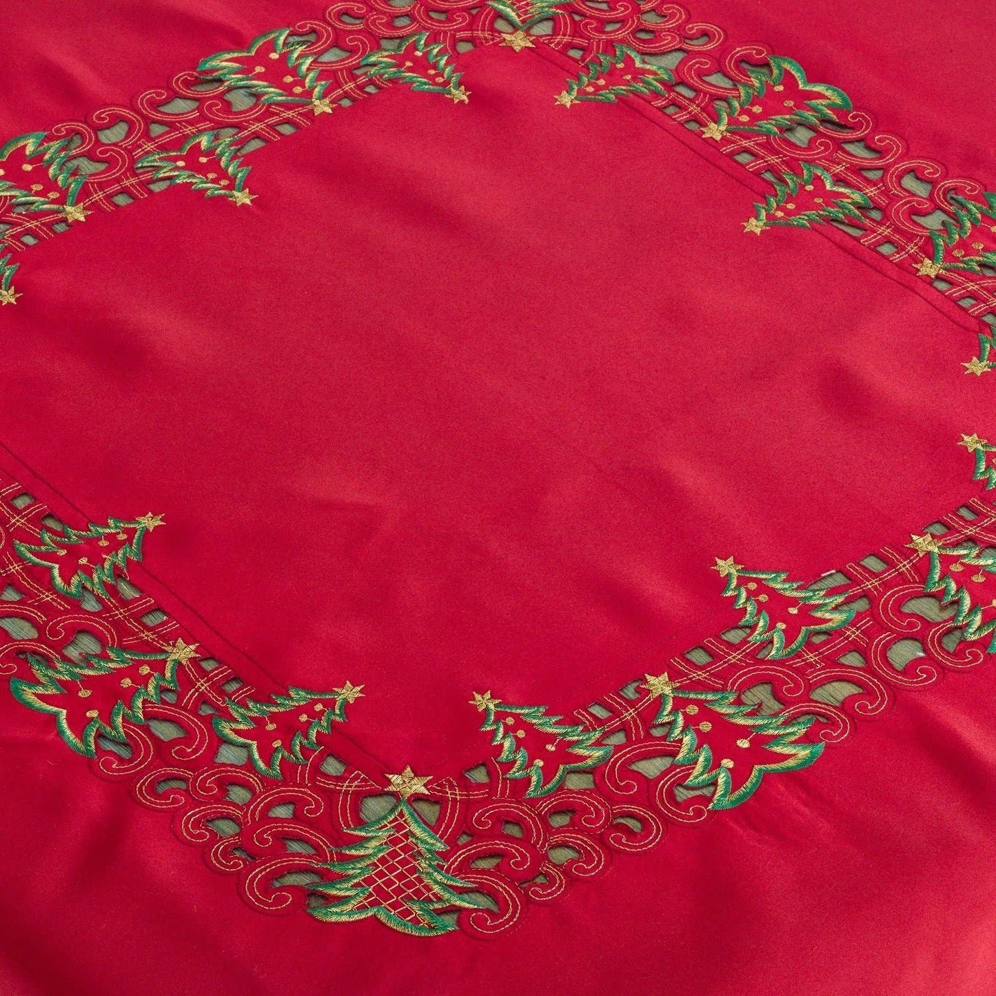 Red Embroidered Christmas Tree 67" Square Tablecloth