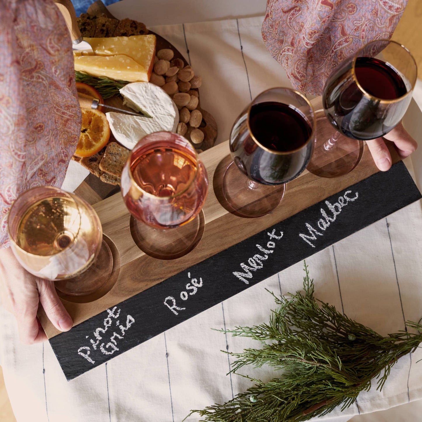 Acacia and Slate 4 Glass Wine Flight Board Includes Chalk