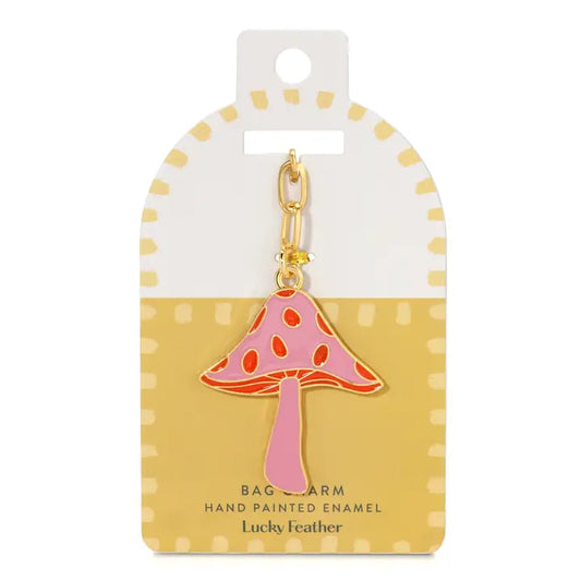 Enamel Bag Charm / Keychain - Mushroom