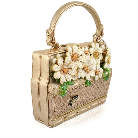 Mary Frances Accessories - Basket of Sunshine Beaded Daisy and Bee Crossbody Handbag