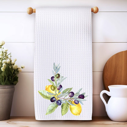 Lemon & Olive Waffle Weave Kitchen Tea Towel Farmhouse Decor