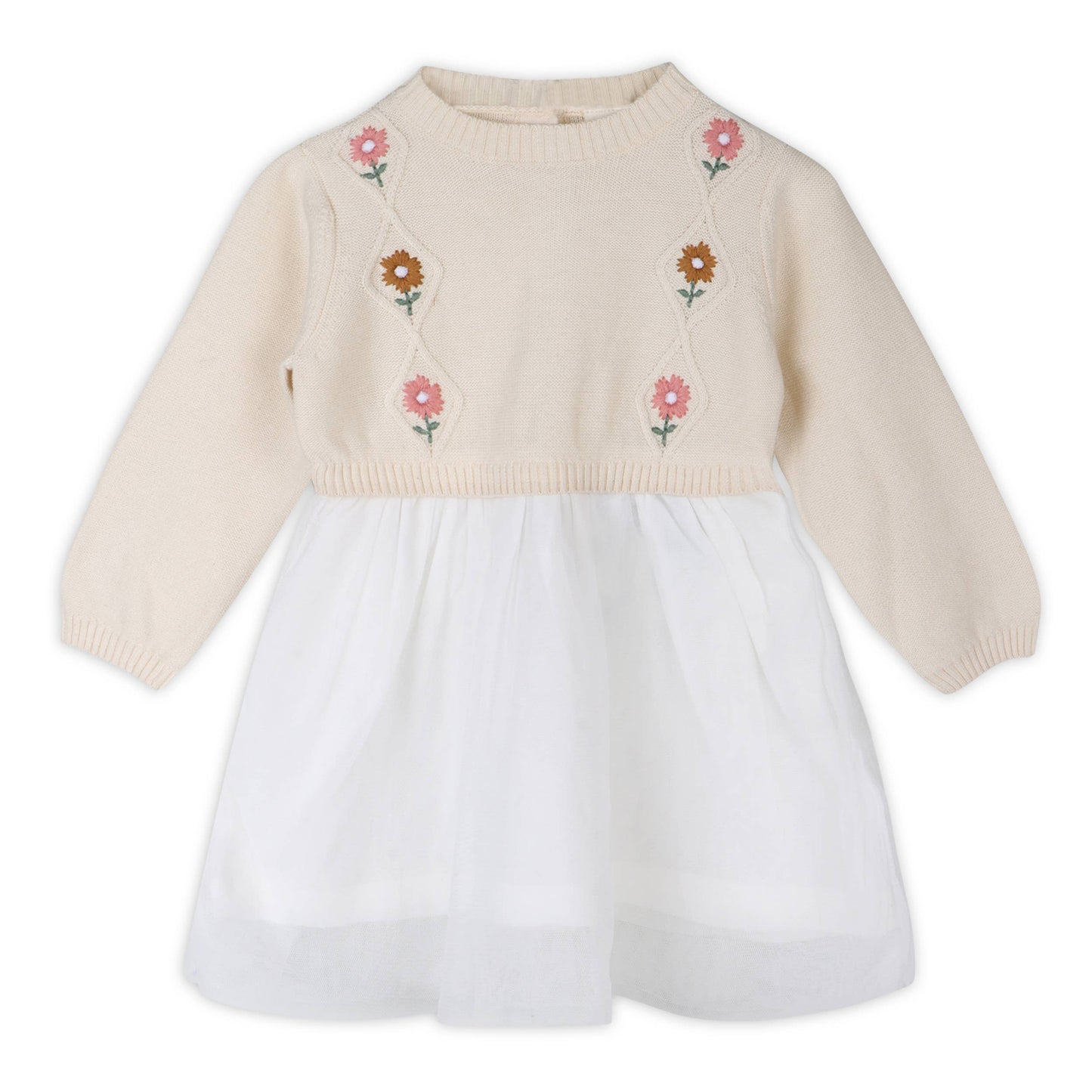 Viverano Organics - Floral Embroidered Sweater Knit Tutu Baby Dress (Organic)