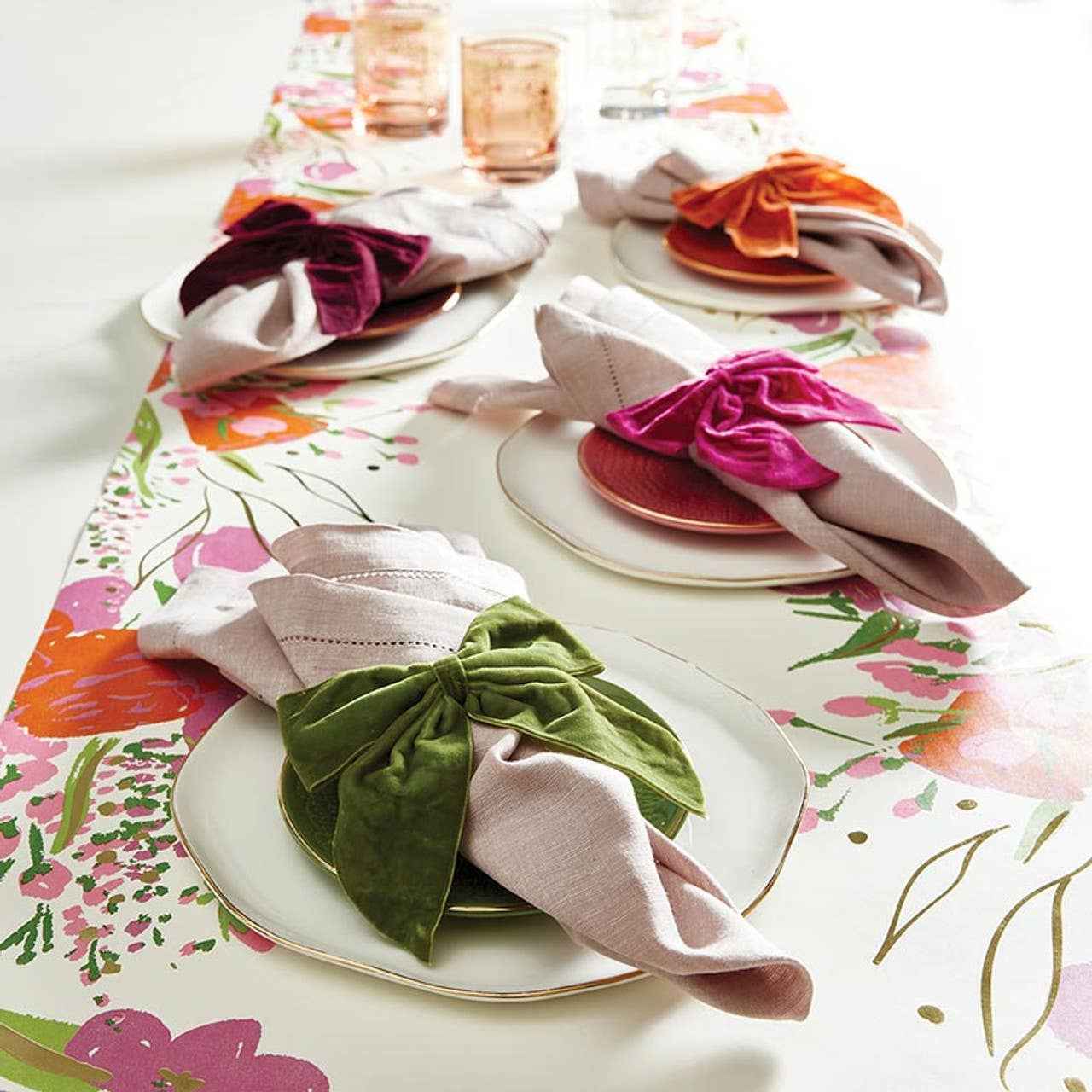 Velvet Bow Napkin Ties - Orange + Maroon + Pink + Green