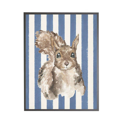 Watercolor Baby Squirrel On Navy Stripes