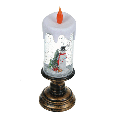 Christmas Musical Snow Globe Candlestick Lantern with Snowman Scene for Christmas Decoration