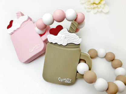 Handheld Milkshake Teether Ring Toy for Babies