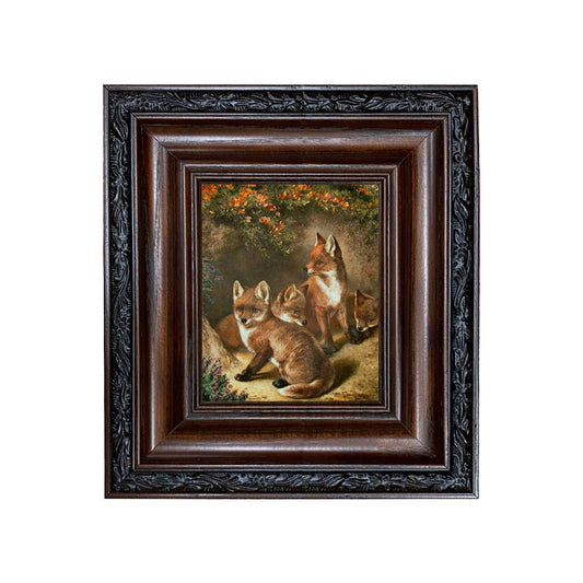 Four Young Foxes Framed Oil Painting Print on Canvas
