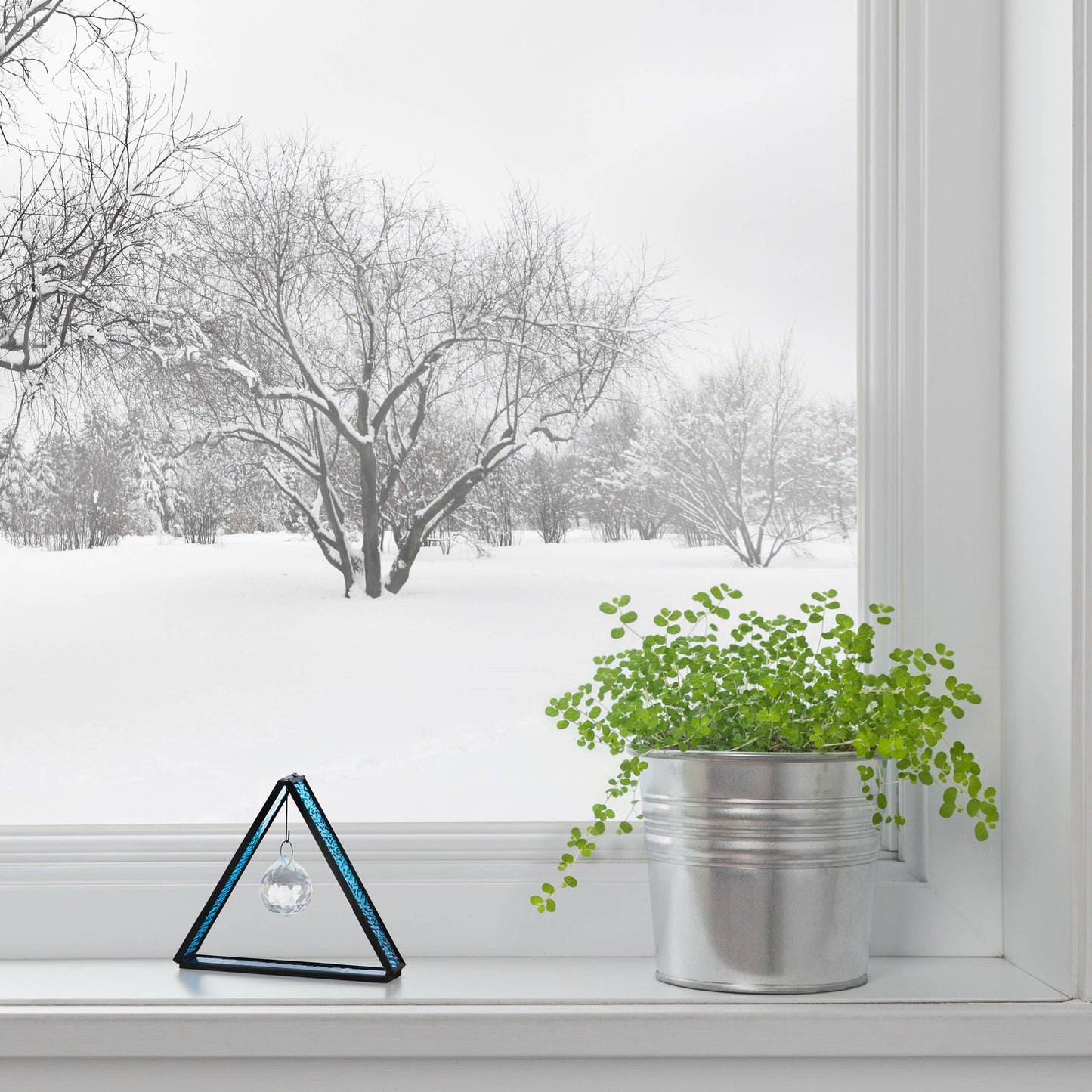 4.5”H Crystal Ball in Blue Standing Triangle Suncatcher