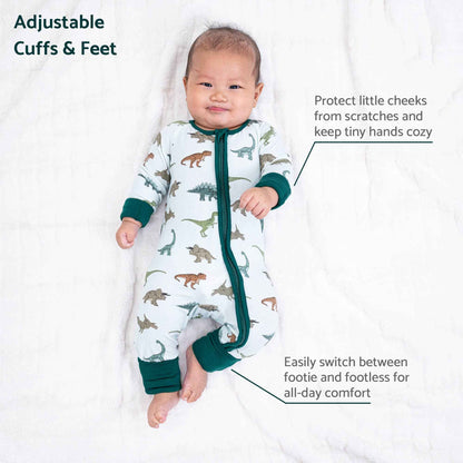 LollyBanks - Bamboo Baby Convertible Zipper Pajamas - Dinosaur