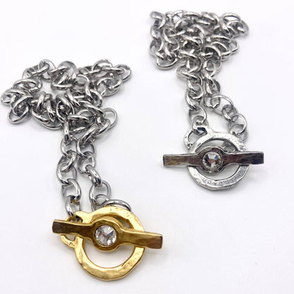 Toggle charm chain necklace mixed metal jewelry 