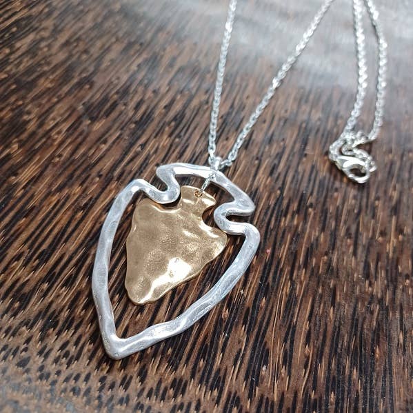 Gorgeous Two Tone Arrowhead Necklace Gold or Silver