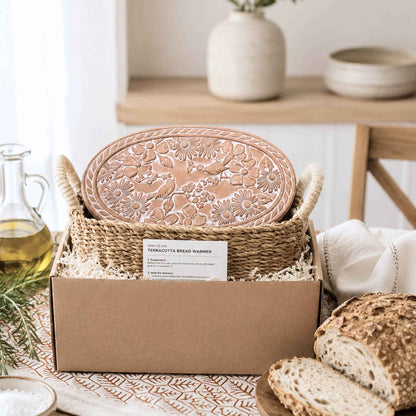Handmade Bread Warmer & Wicker Basket - Garden Oval