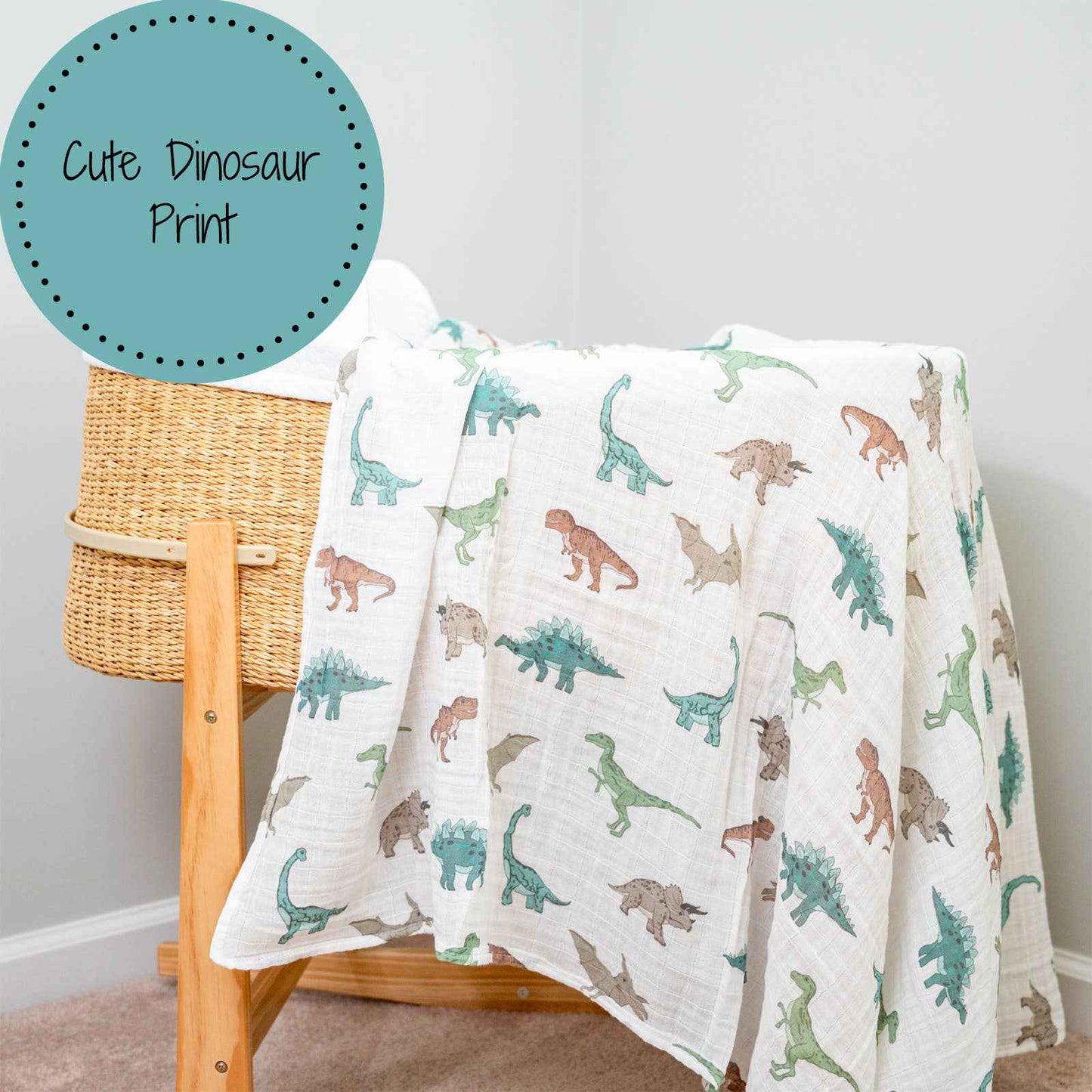 LollyBanks - Have A T-rexcellent Day Dinosaur Muslin Baby Swaddle Blanket