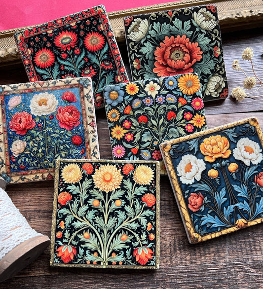 William Morris inspired stone coaster-Assorted Floral 2
