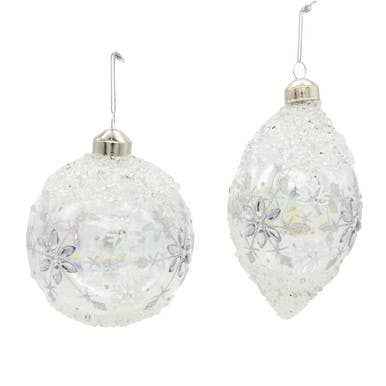 Glass Iridescent Snowflake Ball & Drop Ornaments, 2 Asstd