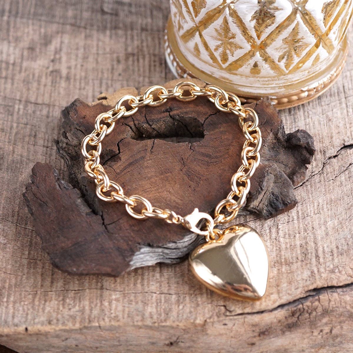 Chunky Chain Bracelet with Puffy Heart Charm