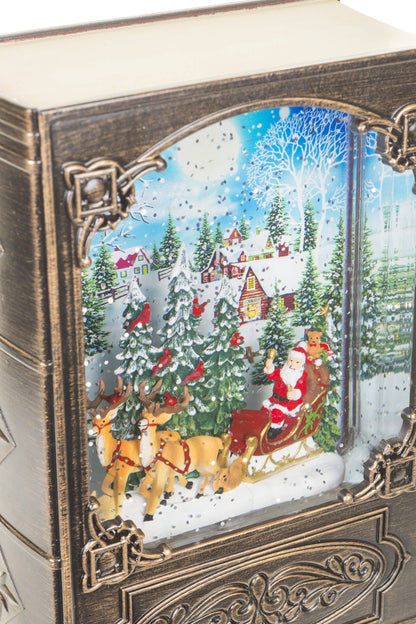 Antique Brown Book Snow Globe with Santa in Sleigh