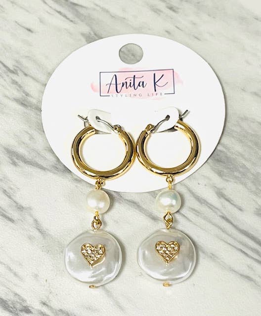 Anita K By Blushing Pink - Crystal Heart & Pearl Drop Hoop