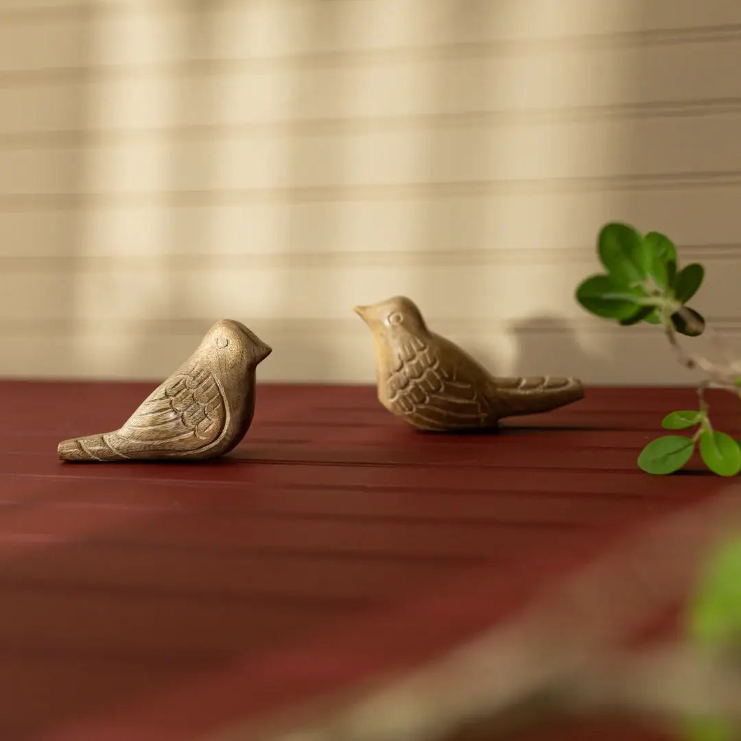 Vennie Wood Carved Decorative Bird Figures, Set Of 2