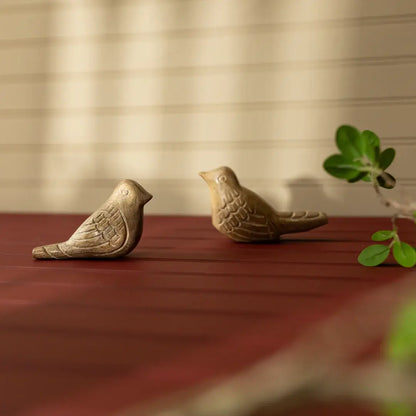 Vennie Wood Carved Decorative Bird Figures, Set Of 2