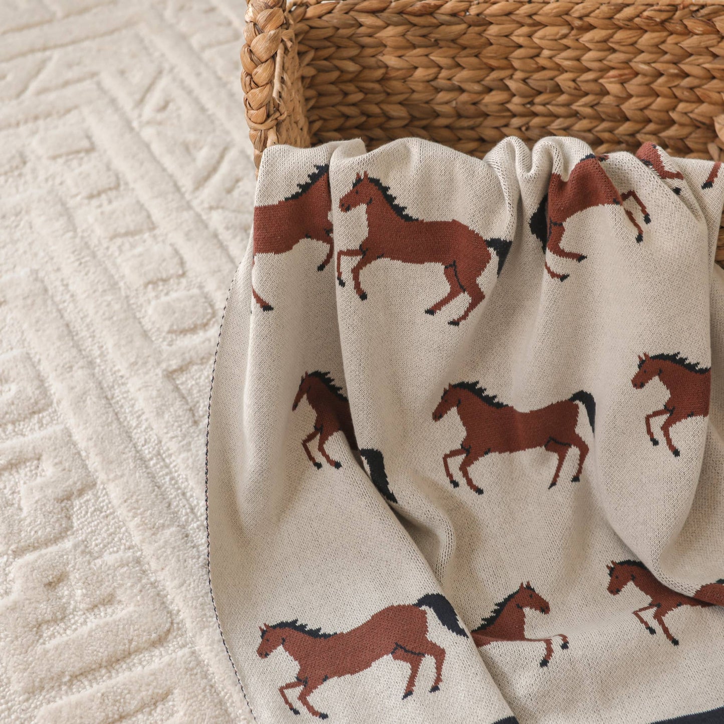 Viverano Organics - Horse - Organic Cotton Jacquard Sweater Knit Baby Blanket