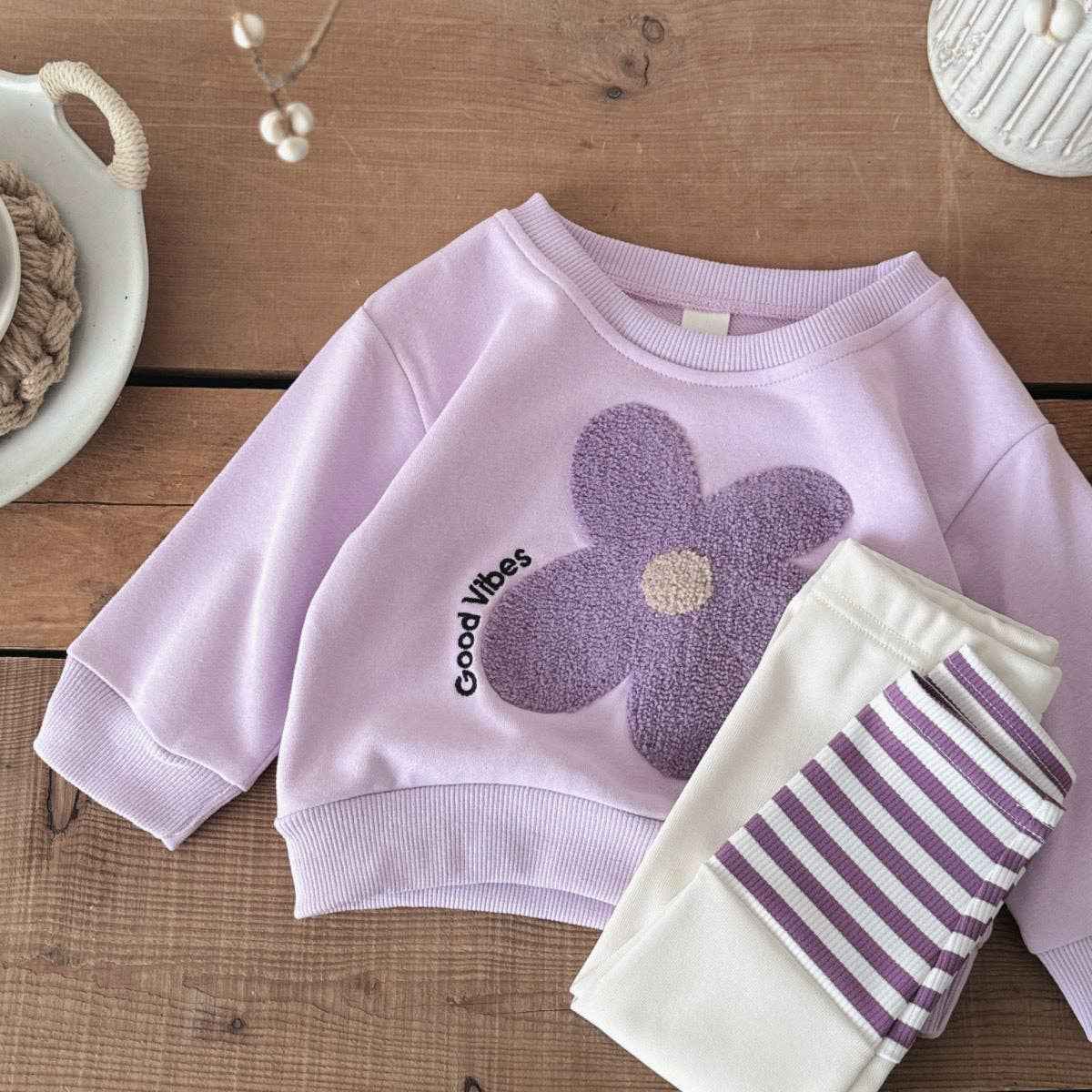 Baby Flowers Embroidery Set: Purple / 12-18M