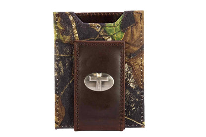 Christian Cross Magnetic Leather Slim Wallet: Pebble Black