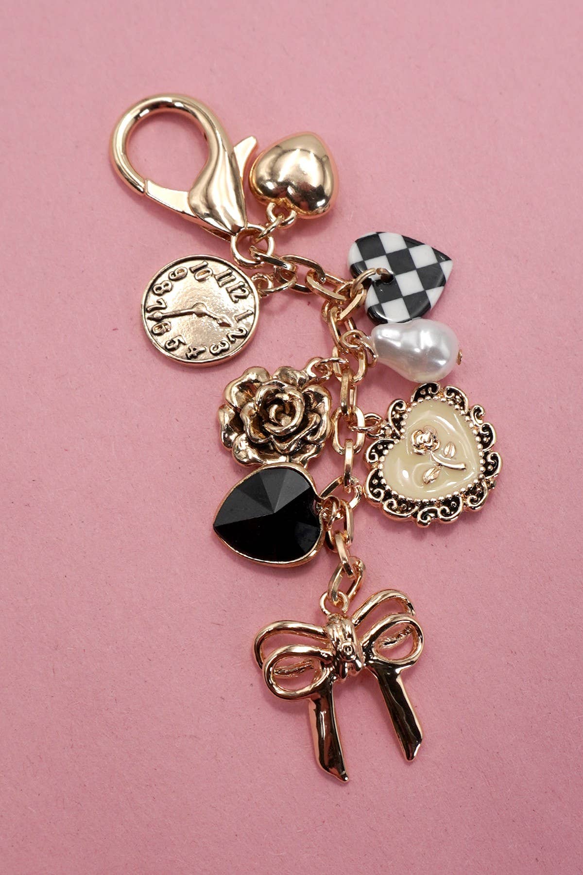 BOW CHECKER HEART FLOWER BAG CHARM