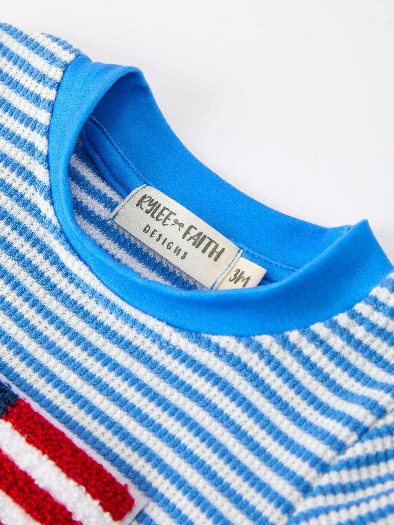 4th of July Flag Chenille Baby Boy Romper Blue Stripe: 18M