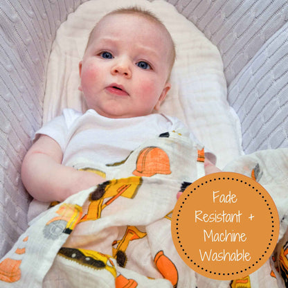 LollyBanks - Under Construction Baby Muslin Swaddle Blanket