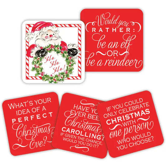 Square Ho Ho Ho Santa and Wreath Conversation Coaster