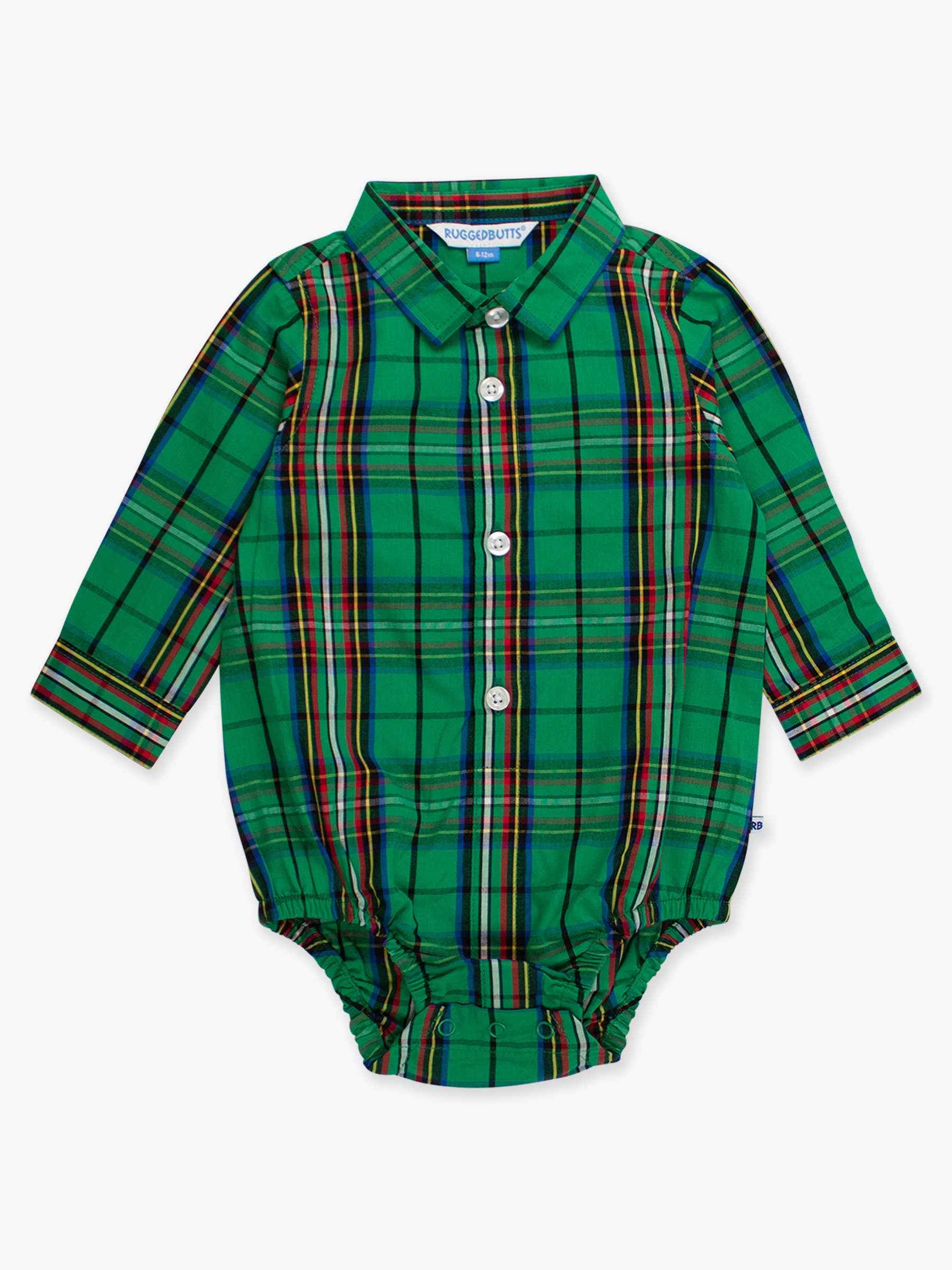Baby Boys Green Nicholas Plaid Long Sleeve Button Down Bodysuit: Green / 0-3m