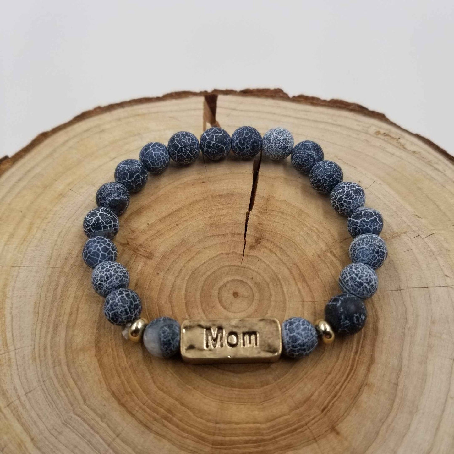 Amazon Stone Bracelet With MOM Label: Blue