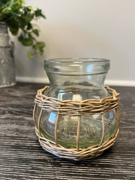 Glass Vase with Wicker Holder