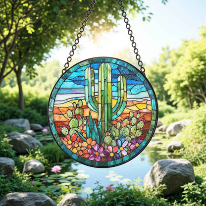 Cactus Stained Glass Suncatcher, Ideal Gift for Valentine