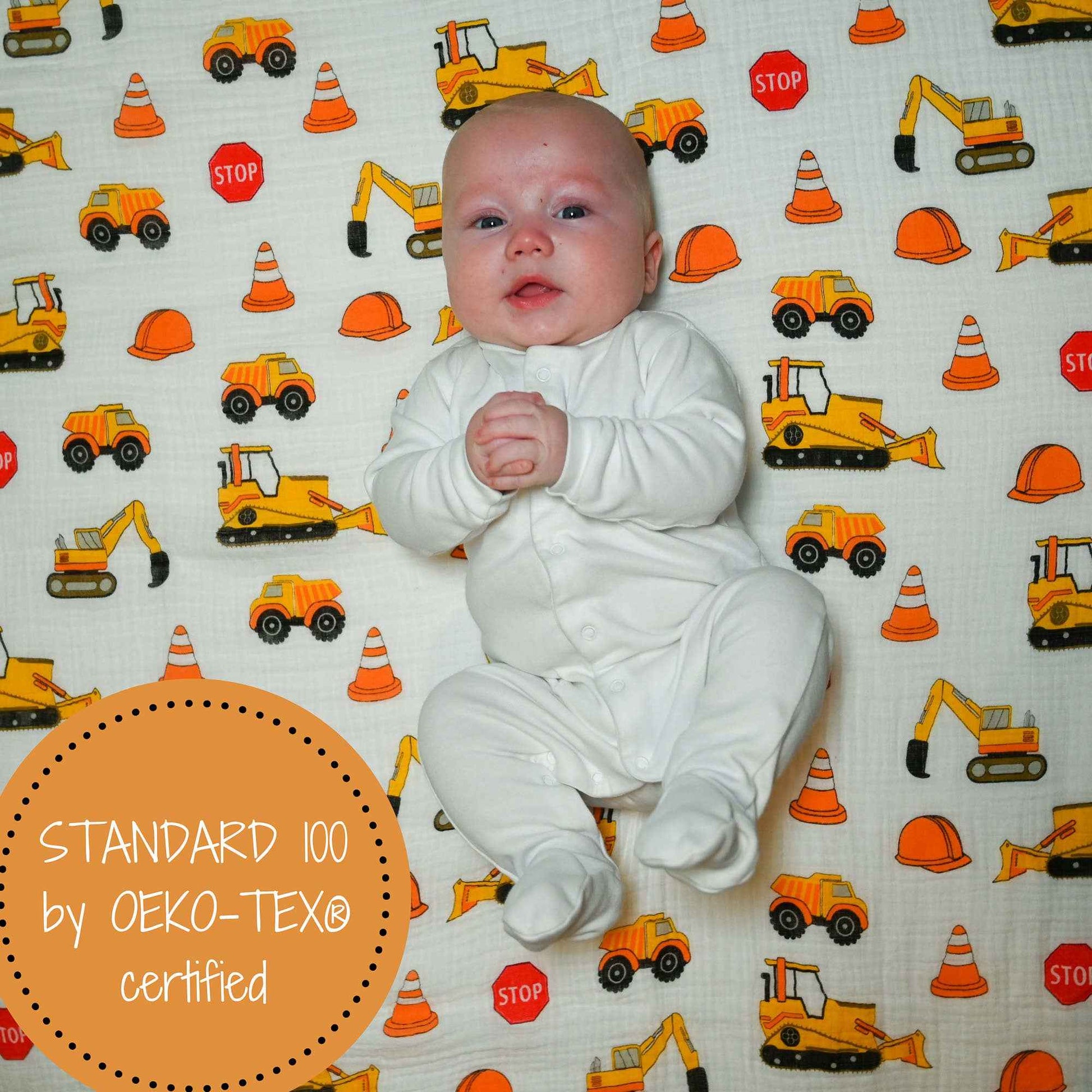 LollyBanks - Under Construction Baby Muslin Swaddle Blanket