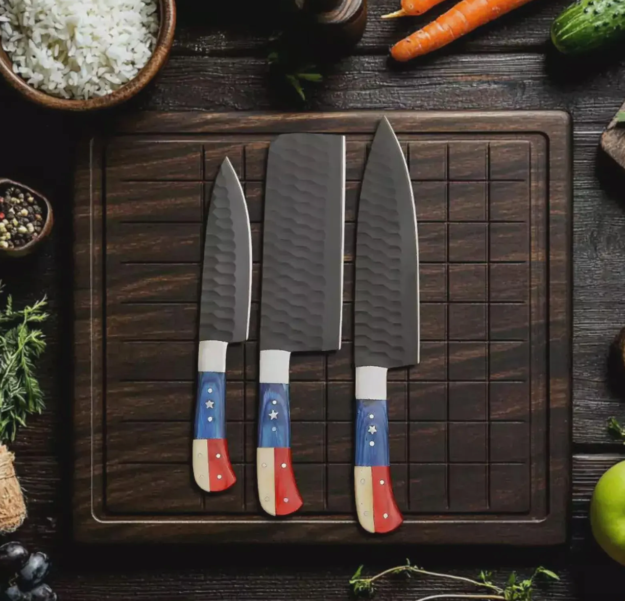 Juego de 5 cuchillos de chef con la bandera estadounidense, regalo patriótico para cocinar.