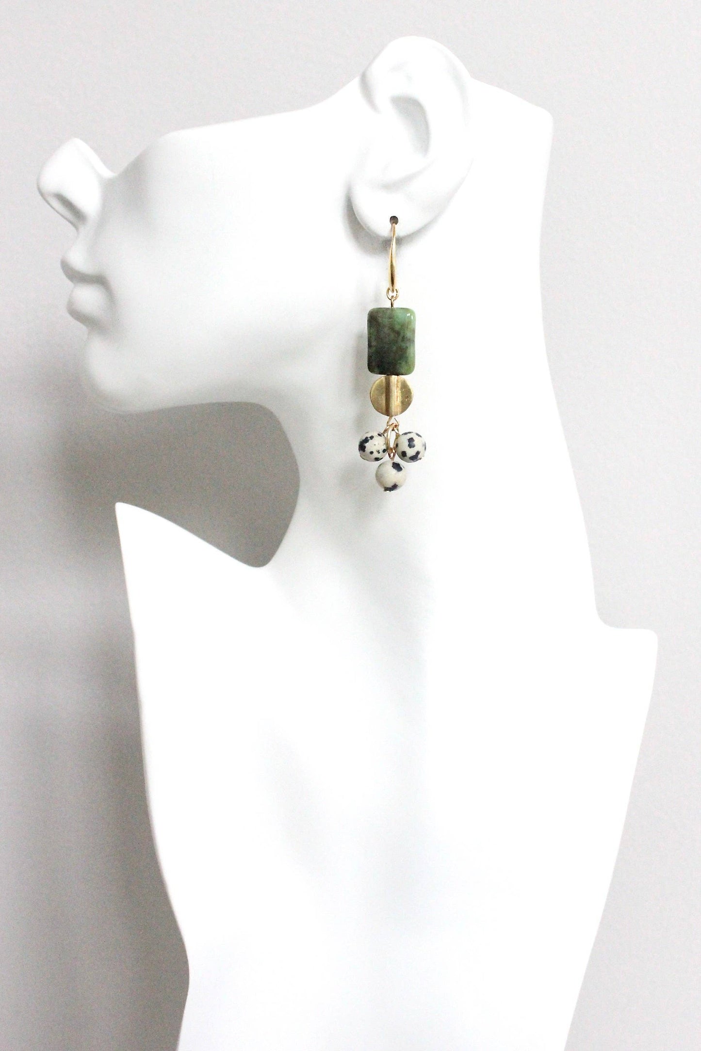 Green and Dalmatian Jasper Dangle Earrings
