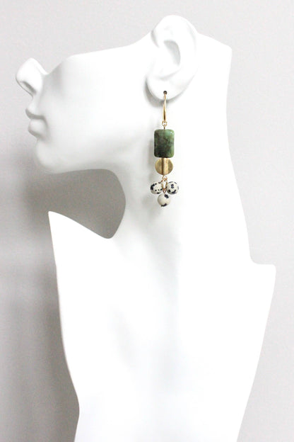 Green and Dalmatian Jasper Dangle Earrings