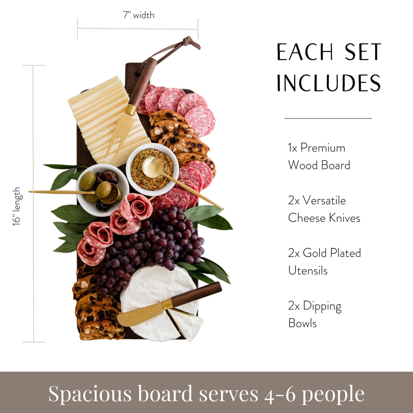 7 Piece Charcuterie Board Gift Set Starter Kit-Black