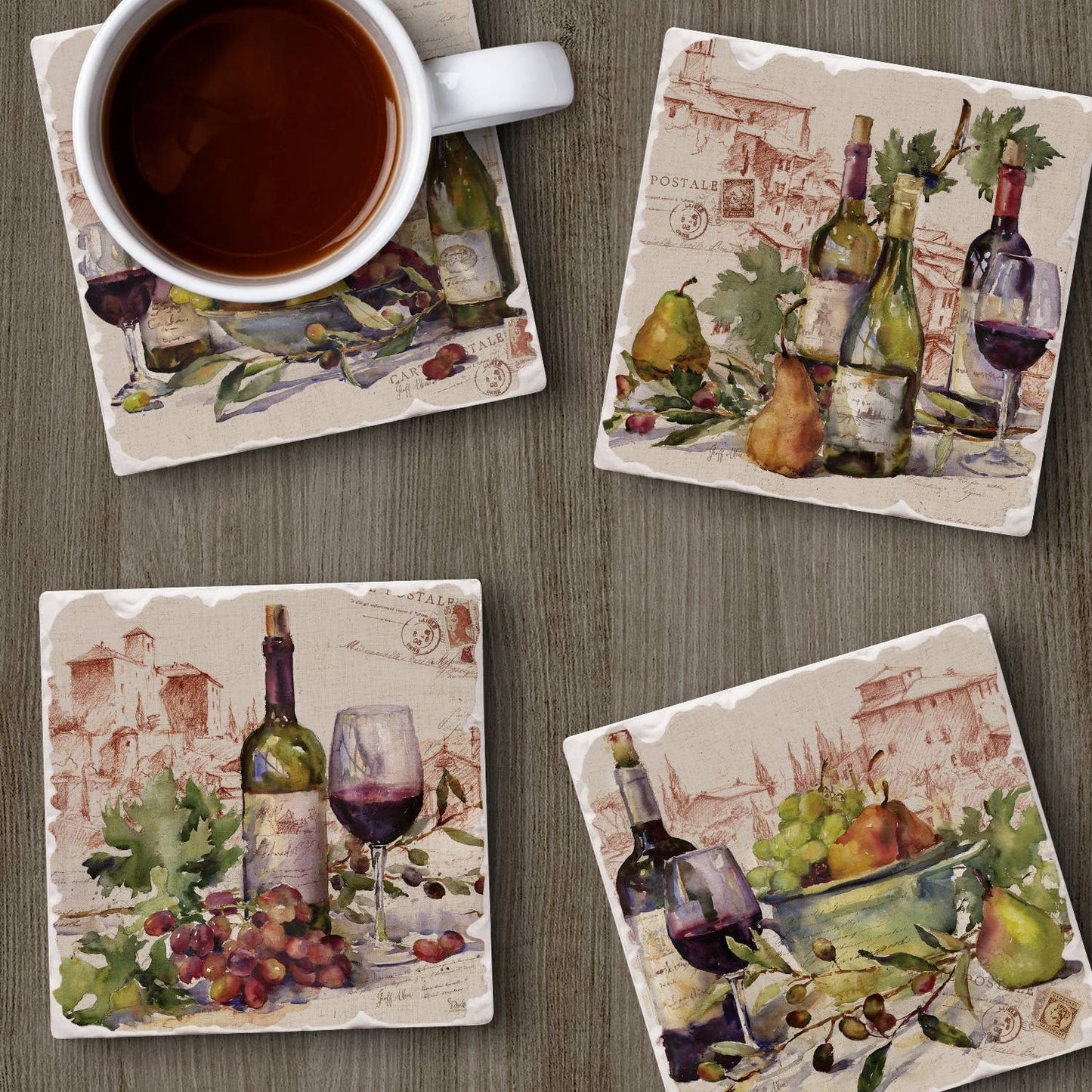 Wine Tableau 4pk Assorted Tumbled Tile Coasters