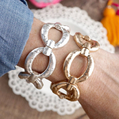 Chunky Hammered Link Stretch Bracelet