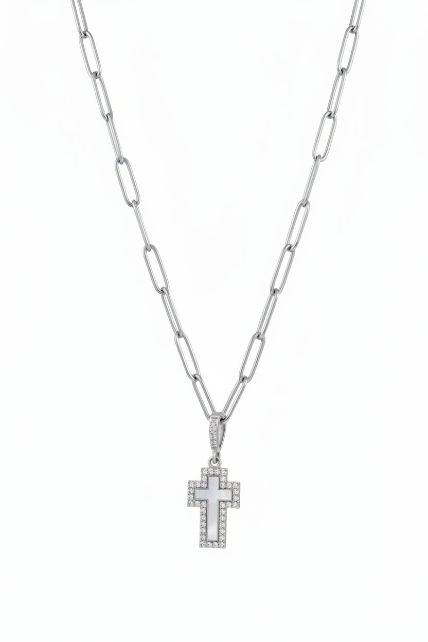 Cross Pendant on Paperclip Chain